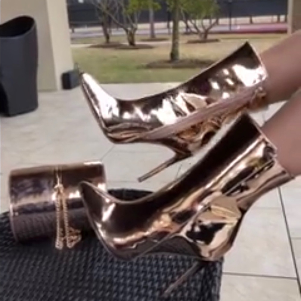 Rose Gold Ankle Booties W/Shoulder Bag